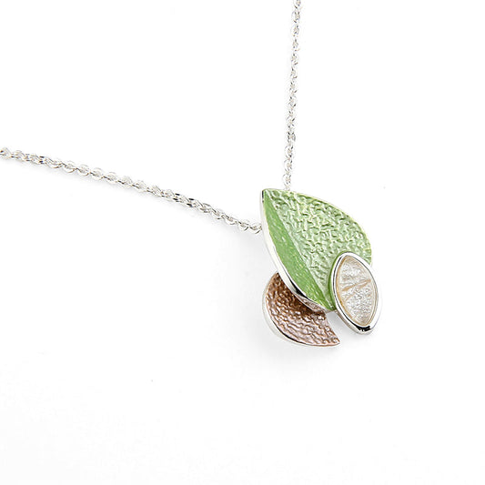Leaf Enamel Pendant - Green-Brown