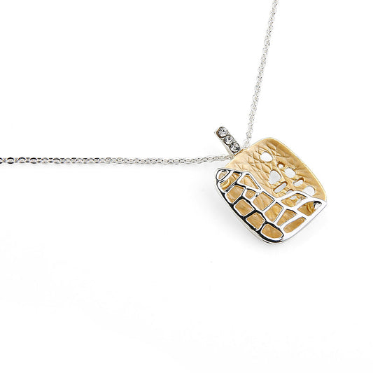 Enamel Pendant Necklace - Silver-Yellow