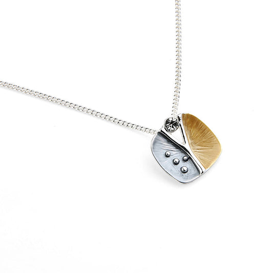 Leafy Petal Enamel Pendant Necklace - Silver-Yellow-Blue