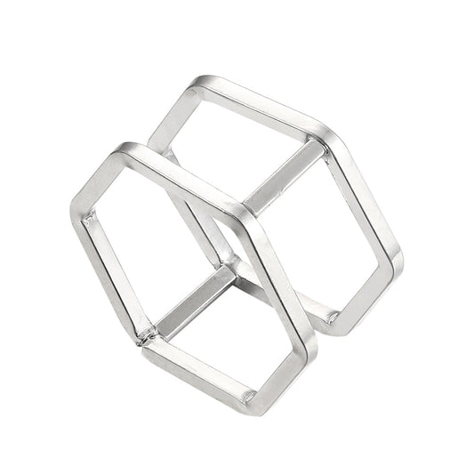 Geometric 3D Hexagon Ring - Silver