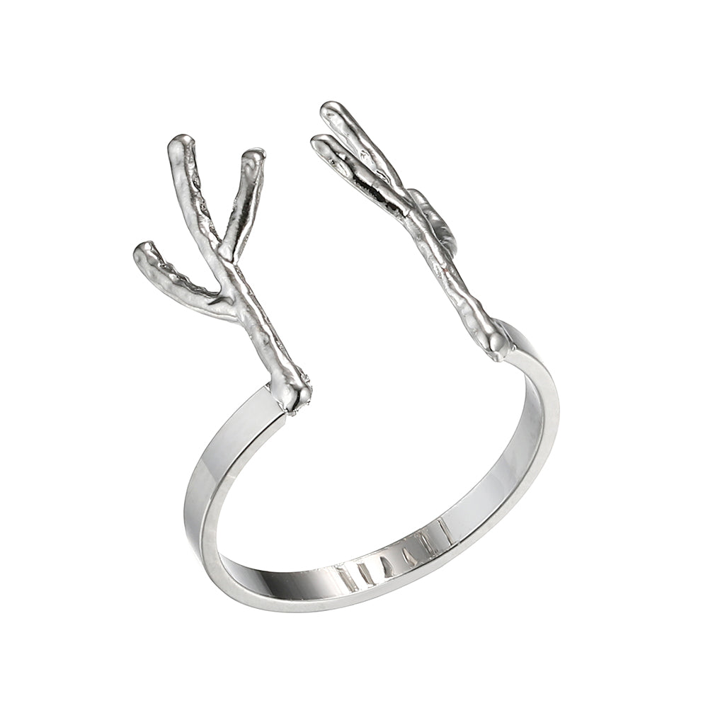 Geometric Deer Antlers Silver Ring