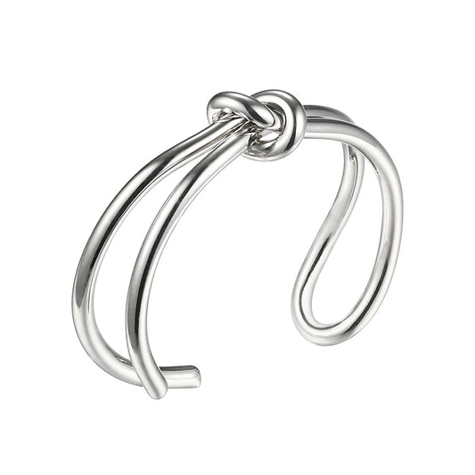 Tie Knot Open Cuff Silver Ring