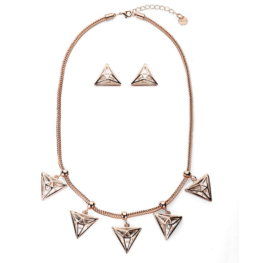 Five Triangle Drop Necklace Set - Rose Gold