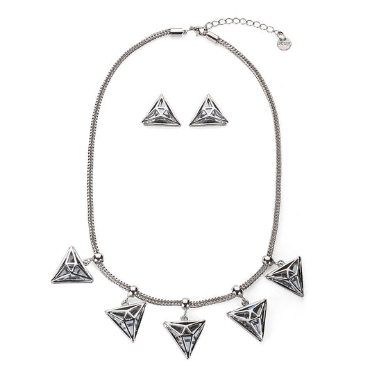 Five Triangle Drop Necklace Set - Silver