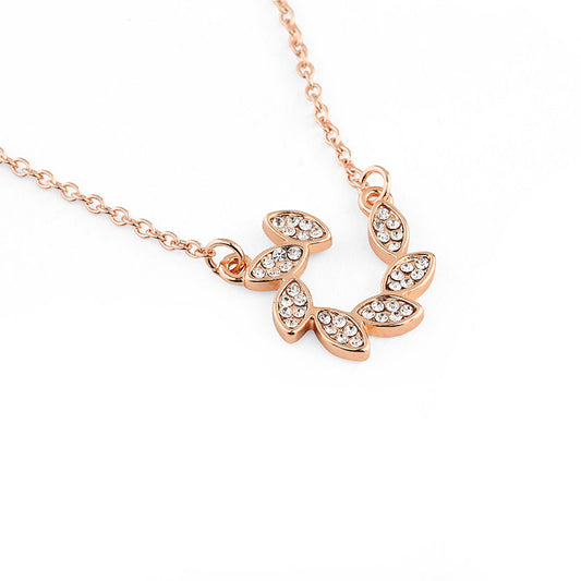 Curved Vine Leaf Pendant - Rose Gold