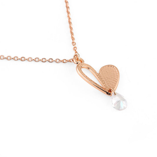 Love Heart with Faux Pearl Pendant - Rose Gold