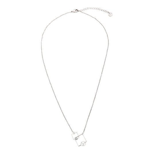 Interlocking Squares with Faux Pearl - Silver