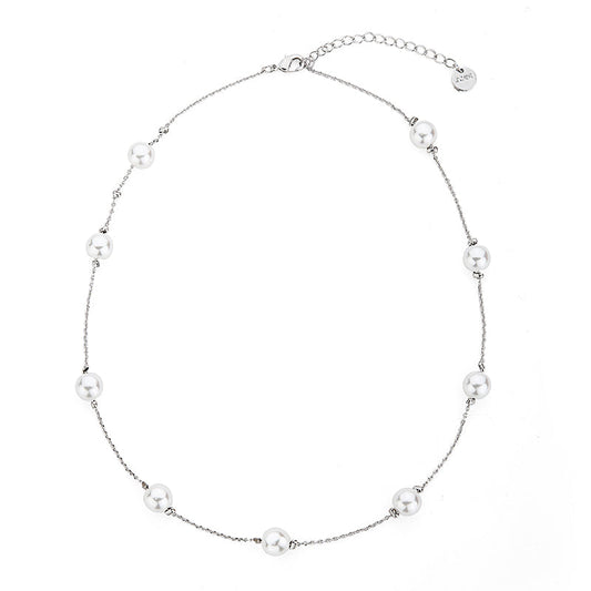 Faux Pearl Necklace - Silver