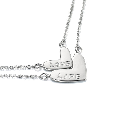 'Love Life' Double Chain Heart Pendant - Silver