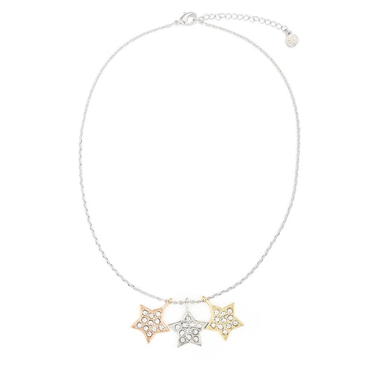 Multi-Coloured Triple Stars Pendant - Silver-Multi