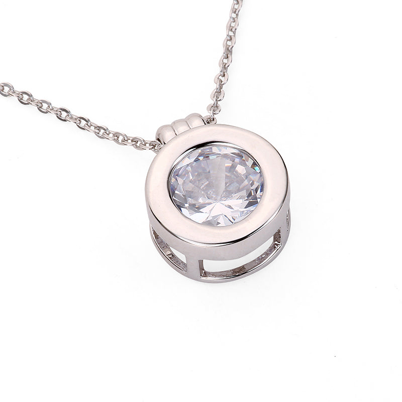 Round Hollow Gemstone Pendant - Silver