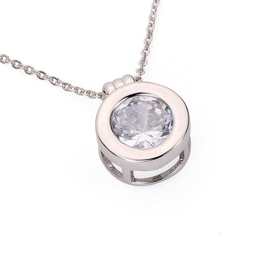 Round Hollow Gemstone Pendant - Silver