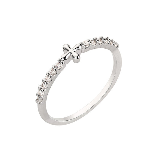 Diamante Cross Shape Silver Ring