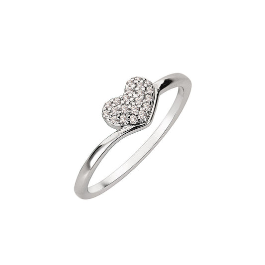 Heart Pave Diamond Silver Ring