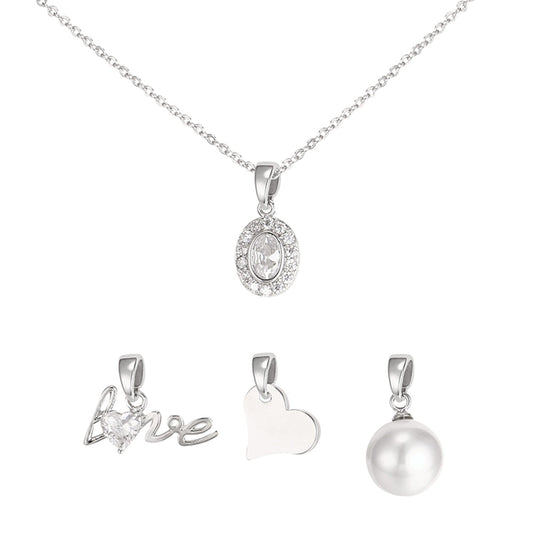 Oval Interchangeable Charm Pendant - Silver