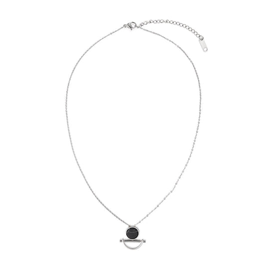 Silver Black Gem Pendant Necklace
