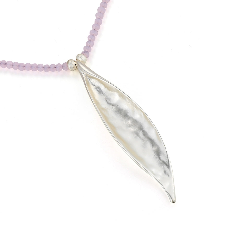 Leaf Beaded Necklace - Silver-Purple