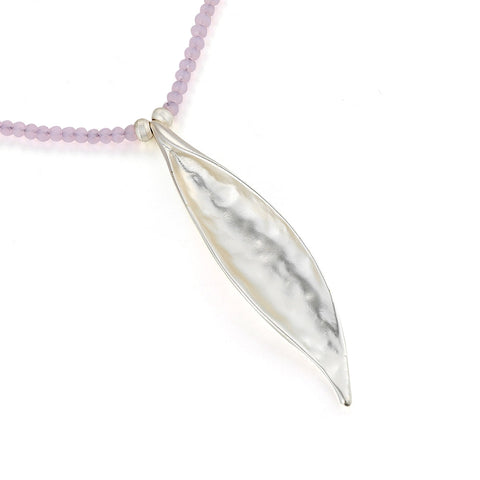 Leaf Beaded Necklace - Silver-Purple