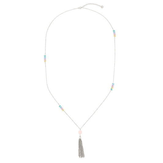 Coloured Chevron with Tassel Chain Necklace - Silver