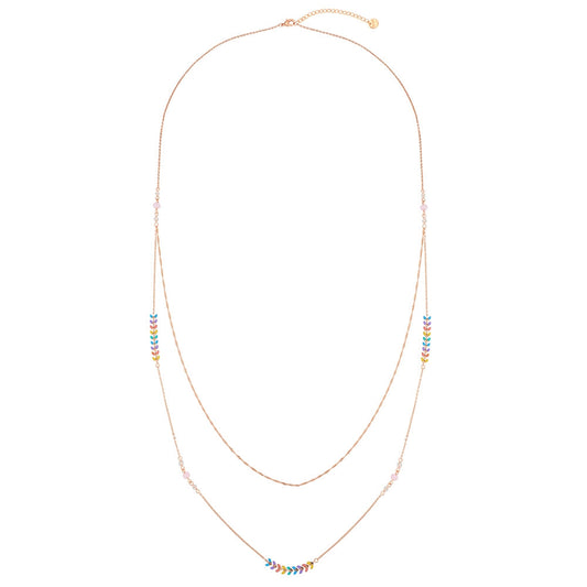 Coloured Chevron Long Necklace - Rose Gold