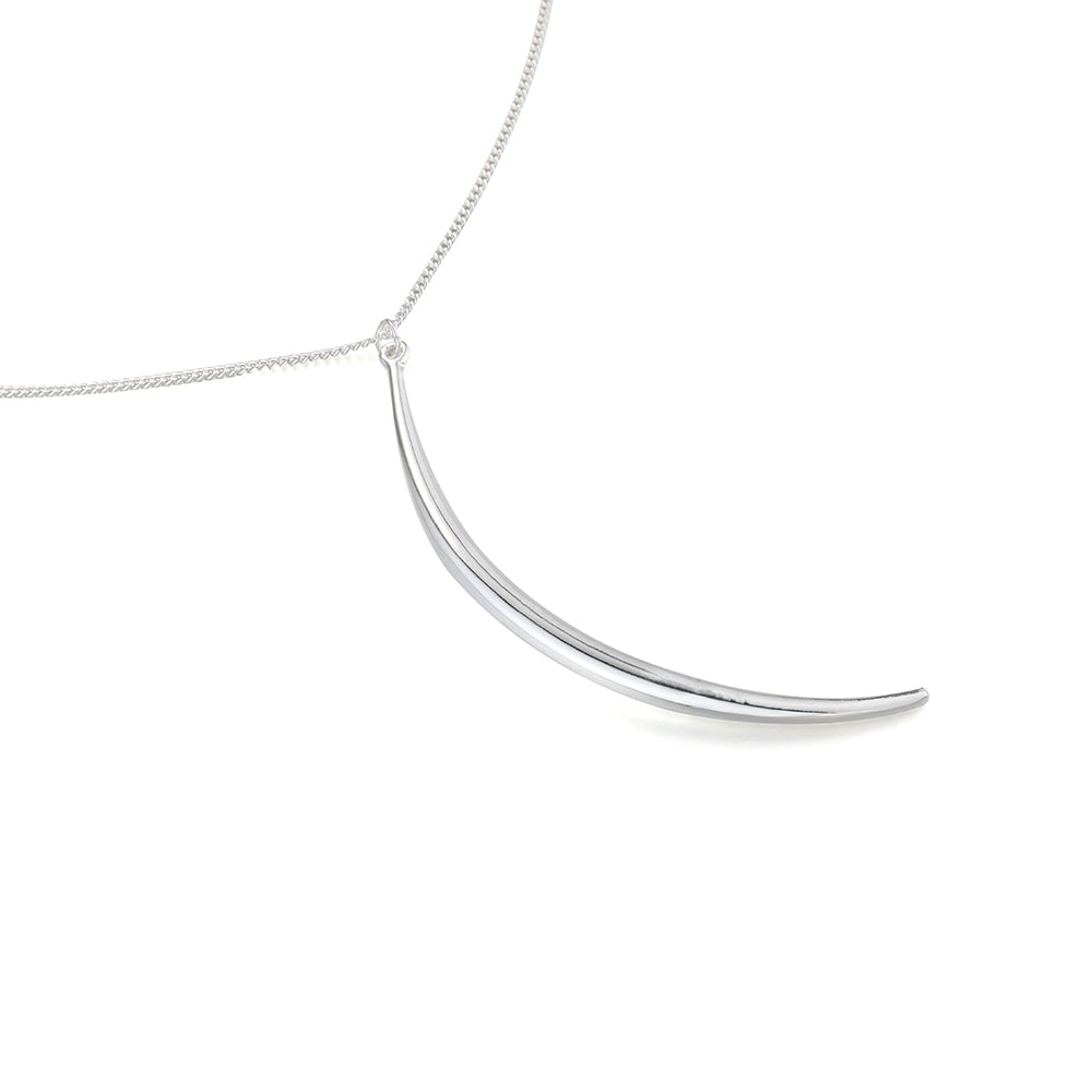 Curve Bar Long Necklace - Silver