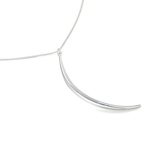 Curve Bar Long Necklace - Silver