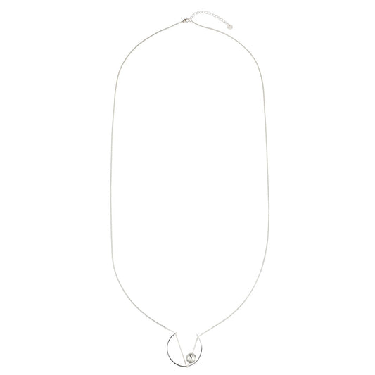 Circle V Ball Long Necklace - Silver