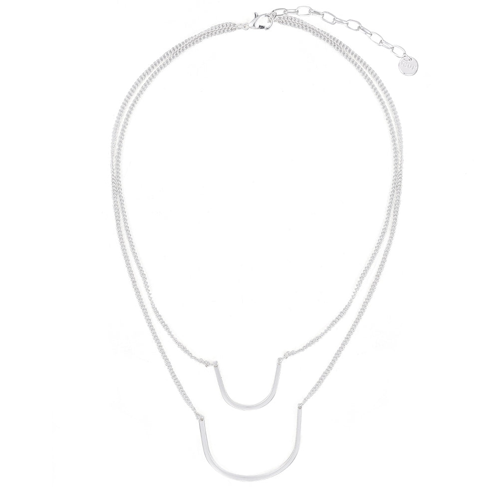 Twin 'U' Shape Necklace - Silver