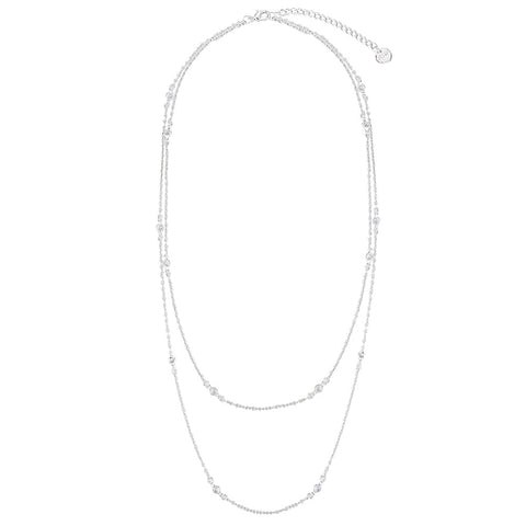 Double Chain with Gem Necklace - Silver