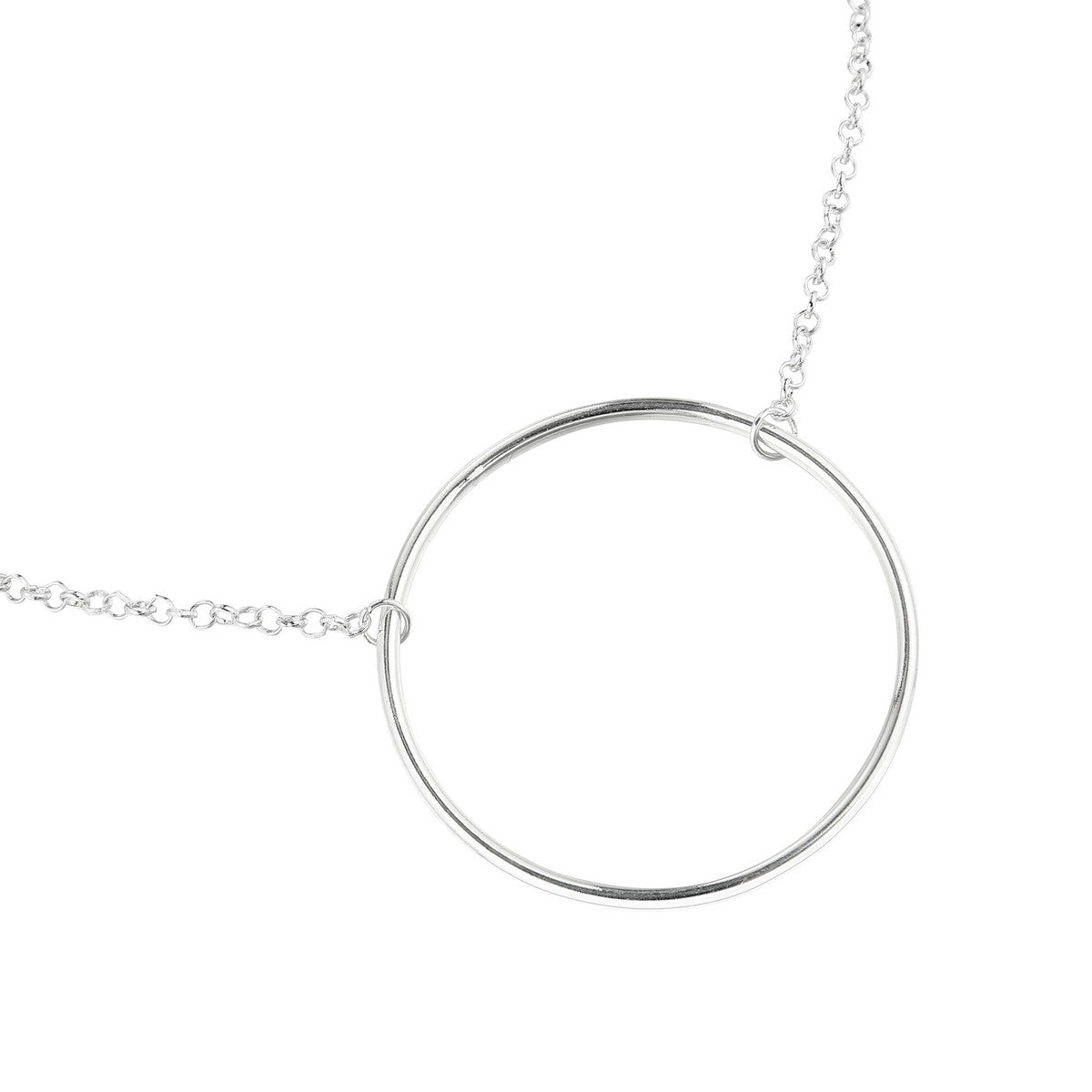 Circle Hoop Long Necklace - Silver
