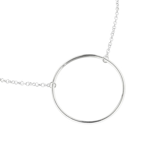 Circle Hoop Long Necklace - Silver