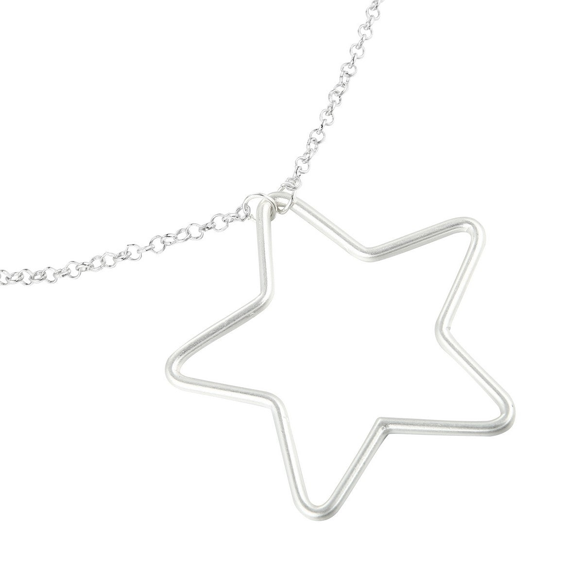 Star Long Necklace (Matte Finish) - Silver