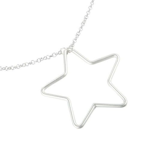 Star Long Necklace (Matte Finish) - Silver