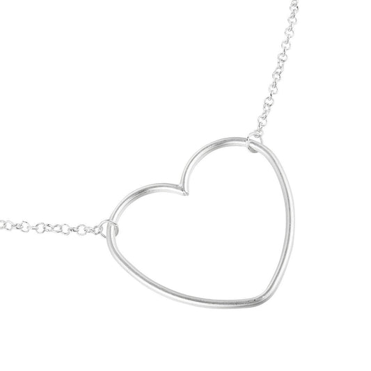 Heart Long Necklace (Matte Finish) - Silver