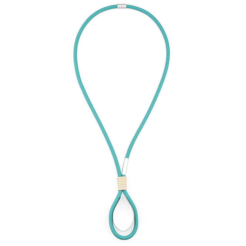 'U' Loop Long Rubber Necklace - Green-Cream