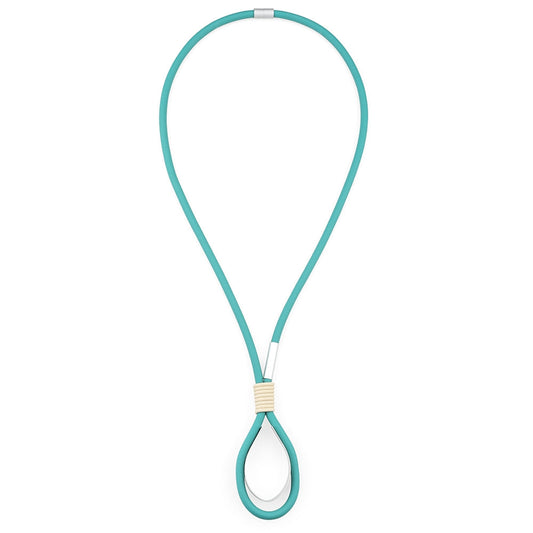 'U' Loop Long Rubber Necklace - Green-Cream