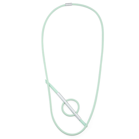 Bar with Loop Rubber Necklace - Light Green-Silver