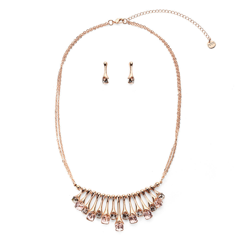 Swaying Gems Double Chain Necklace Sets - Rose Gold