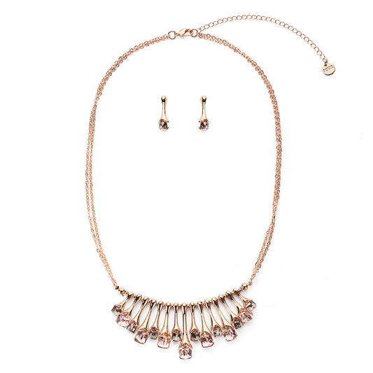 Swaying Gems Double Chain Necklace Sets - Rose Gold