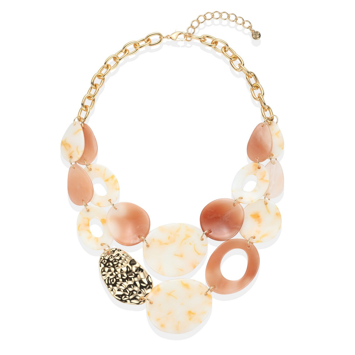 Peach & White Marble Effect Beaded Necklace