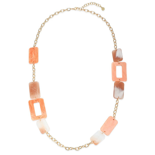 Orange Geometric Beaded Long Colourful Necklace