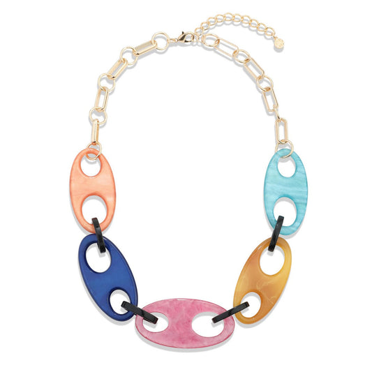 Multicolour Link Beads with Metal Chain