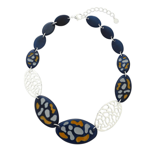 Navy Beaded Charm Necklace