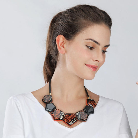 Hexagon Shapes Necklace - Orange