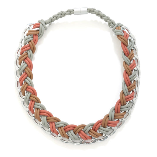 Braided Rubber Necklace - Grey-Coffee
