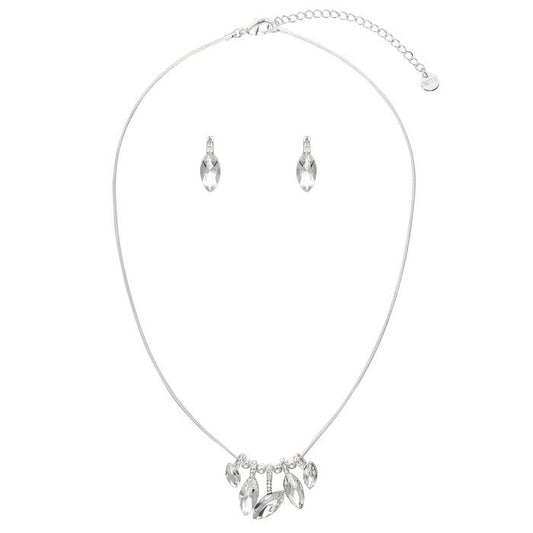 Crystal Luxurious Necklace Set - Silver