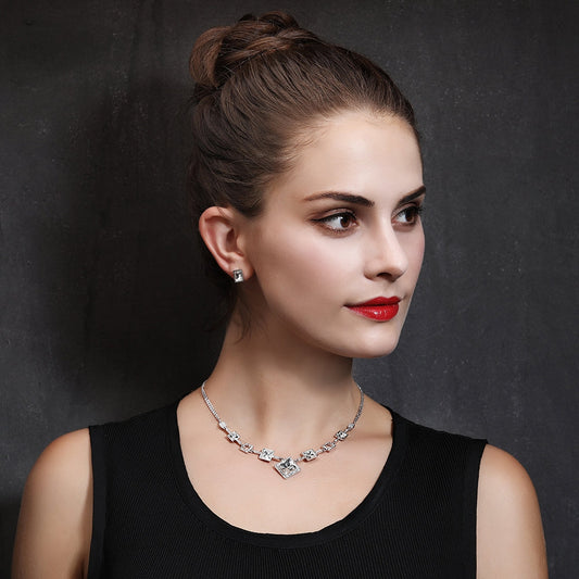 Squares Luxurious Necklace Set - Silver
