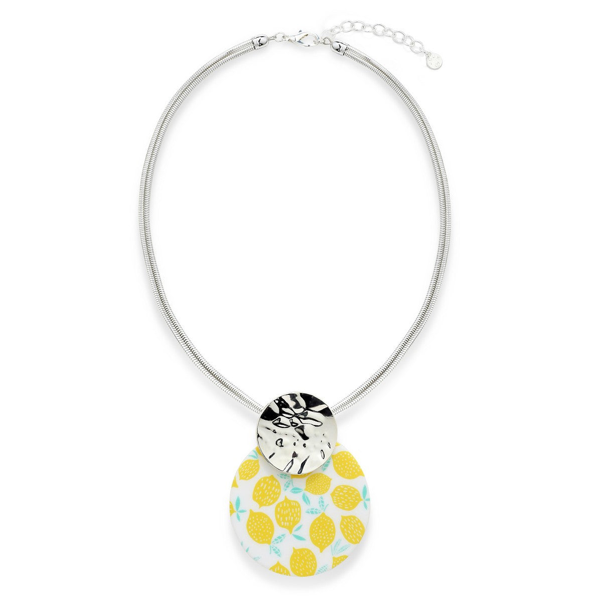 Yellow Beaded Statement Necklace with Lemon Pattern