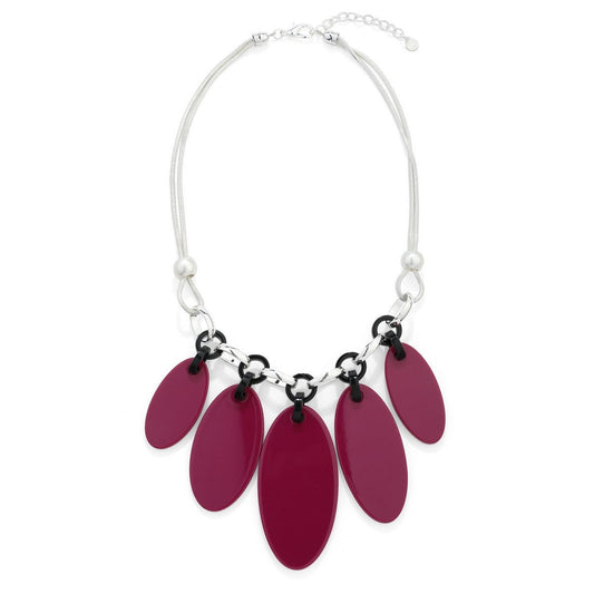 Oval Drop Collar Necklace - Silver/Purple