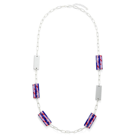 Silver Chain Link Necklace with Patterned Accent Beads